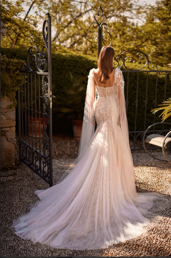 Bluebell 08279 Mermaid Wedding Dress – 3D Floral Lace Gown with Strapless Corset, Chantilly Underlay & Removable Sleeves